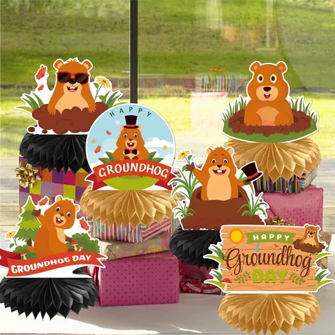 Murmeltiertag Waben Tischdekoration Papier Cartoon Murmeltier Party Ornamente Desktop Dekoration
