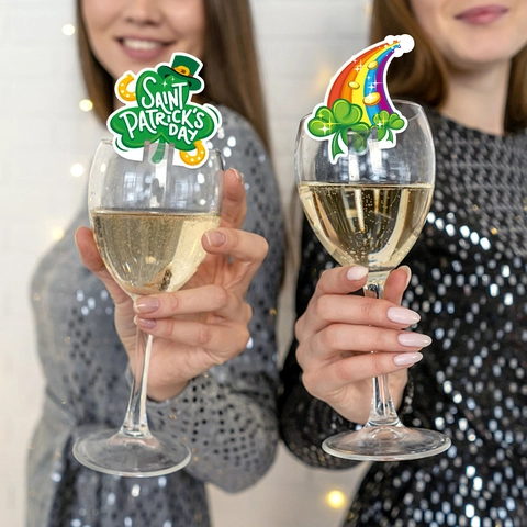 Biglietti per Calici da Vino San Patrizio in Cartoncino Trifoglio Leprechaun Arcobaleno Cilindro Decorazioni per Festa Bar Festival Irlandese