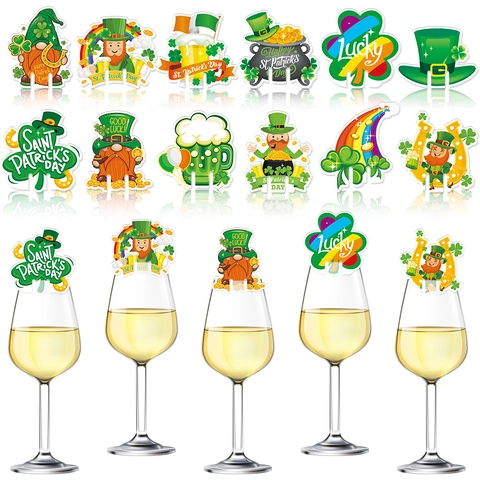 Biglietti per Calici da Vino San Patrizio in Cartoncino Trifoglio Leprechaun Arcobaleno Cilindro Decorazioni per Festa Bar Festival Irlandese