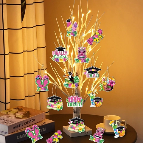 Etichette Appese per Festa di Laurea alle Hawaii Tropicale Tucano Fenicottero Ananas Tocco Diploma Decorazioni in Cartoncino per Festa