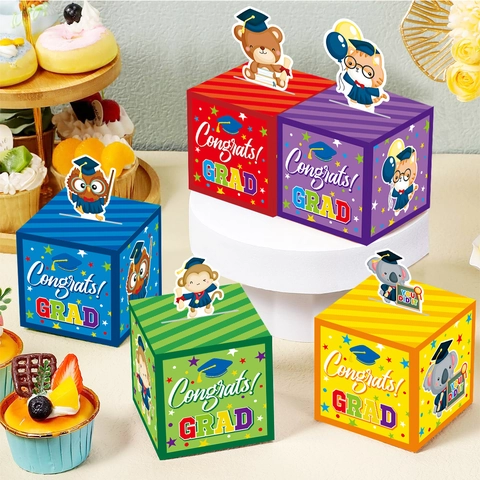 Graduation Candy Gift Boxes Paper Cartoon Animal Pattern Congrats Grad Graduation Party Celebration Decor