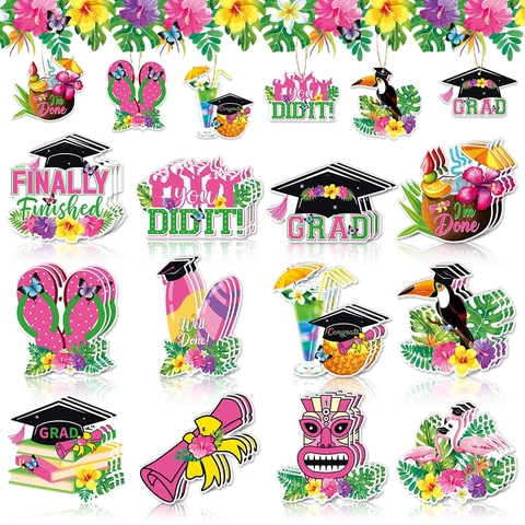 Etichette Appese per Festa di Laurea alle Hawaii Tropicale Tucano Fenicottero Ananas Tocco Diploma Decorazioni in Cartoncino per Festa