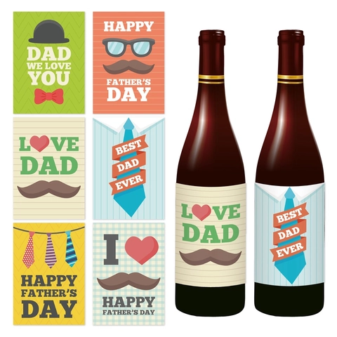 Vatertag Wein Etiketten Wasserdichtes Papier Dekorativ Schnurrbart Krawatte Muster DIY Party Dekoration Geschenk Neuheit