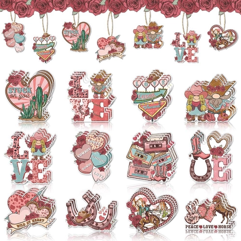 Valentine's Day Hanging Ornaments Western Cowboy Theme Paper Heart Cactus Cowboy Boot Gnomes Party Decoration Hemp Rope