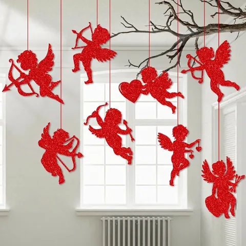 Rote Glitzer Cupido Hängedekoration Romantisch Glänzend Doppelseitiges Papier Für Valentinstag Hochzeit Jahrestag Party Dekoration DIY