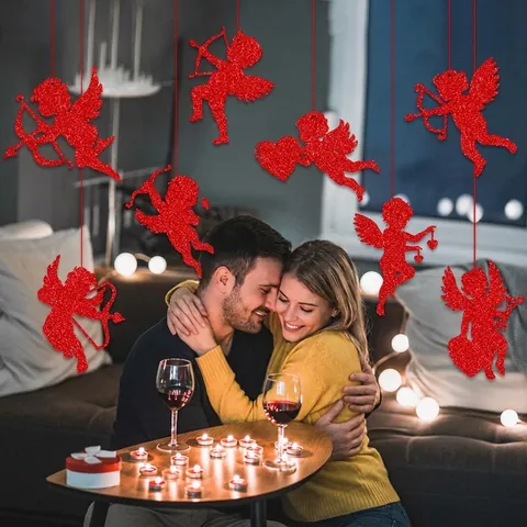 Rote Glitzer Cupido Hängedekoration Romantisch Glänzend Doppelseitiges Papier Für Valentinstag Hochzeit Jahrestag Party Dekoration DIY