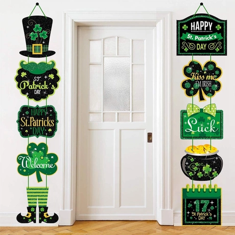 St Patricks Day Türbehang Dekoration Papier Grüner Klee Goldtopf Glücklich Irisch Party Dekor Home DIY Schild