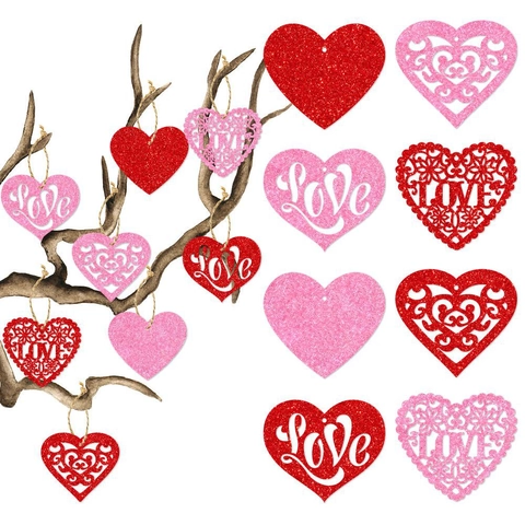 Heart Hanging Ornaments Glitter Paper Love Letter Hollow Design For Valentine Day Wedding Party Romantic DIY Decor