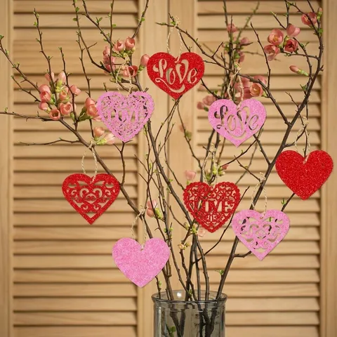 Heart Hanging Ornaments Glitter Paper Love Letter Hollow Design For Valentine Day Wedding Party Romantic DIY Decor