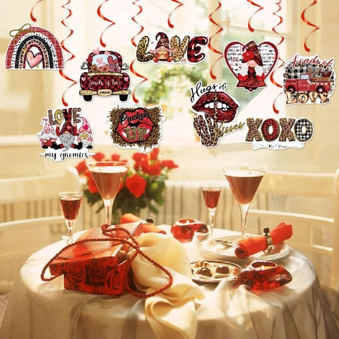 Valentijnsdag Hangende Wervelingen Decoraties Papier Hart Kabouter Vrachtwagen Lip Panterprint Plaid Feest Ornament