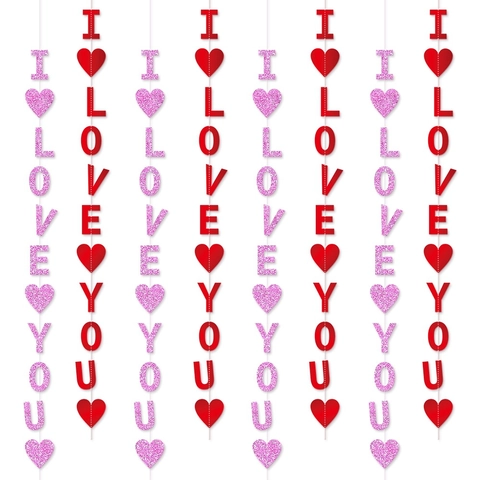 Banner Appeso Per San Valentino I Love You Cuore Ghirlanda Di Carta Decorazione Festa Matrimonio Romantico Cartoncino Glitterato