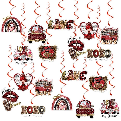 Valentijnsdag Hangende Wervelingen Decoraties Papier Hart Kabouter Vrachtwagen Lip Panterprint Plaid Feest Ornament