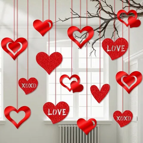 Valentinstag Rote Herz Hängende Dekorationen Papier Glitzer Hohl Liebe XOXO Hochzeit Jahrestag Romantische Party Dekor