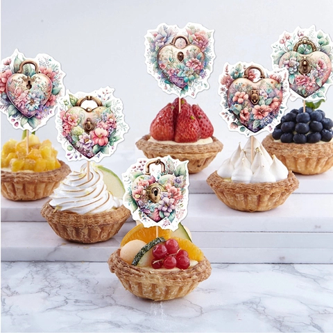 Décorations De Gâteau En Papier Cupcake Toppers Fleurs Cœur Vintage Pour Saint Valentin Mariage Fête Fiançailles Style Aquarelle