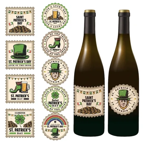 St Patricks Day Bottle Stickers Shamrock Beer Bottle Labels Paper Decorative Decals Irish Party Supplies Leprechaun Clover