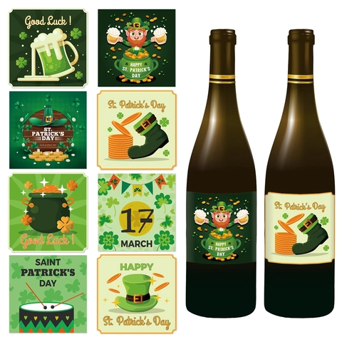 Sint Patricks Dag Wijnfles Etiketten Zelfklevende Stickers Klaver Kabouter Geluk Feestversieringen