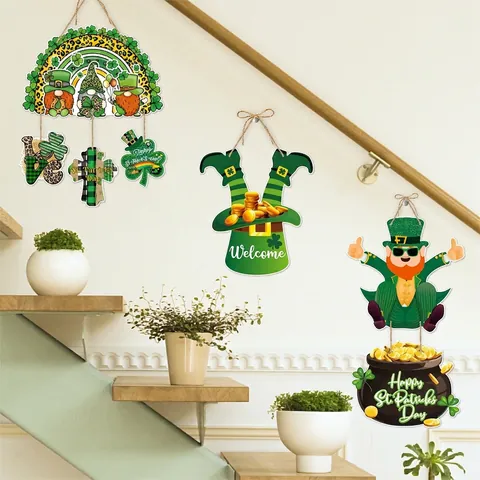 Decorazione da Appendere alla Porta per San Patrizio in Carta con Trifoglio Gnomo Arcobaleno per Festa Irlandese e Casa