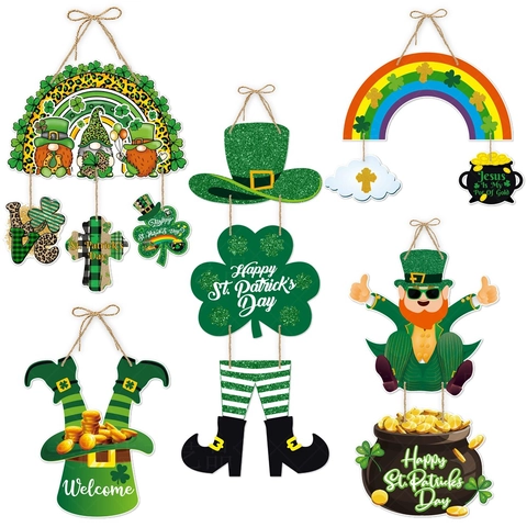 Decorazione da Appendere alla Porta per San Patrizio in Carta con Trifoglio Gnomo Arcobaleno per Festa Irlandese e Casa