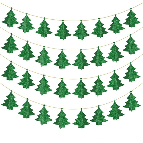 Banner Albero Di Natale Ornamento Appeso Carta Luccicante Verde Decorazione Festa Festiva Parete Casa Vacanze