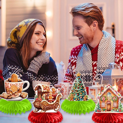 Christmas Honeycomb Centerpieces Table Decorations Gingerbread Man Paper Ornaments For Holiday Party Double Sided DIY