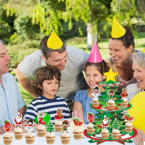 Soporte Para Cupcakes De Árbol De Navidad De Papel Cartón Niveles Estante De Postre Para Decoración De Fiesta Navideña