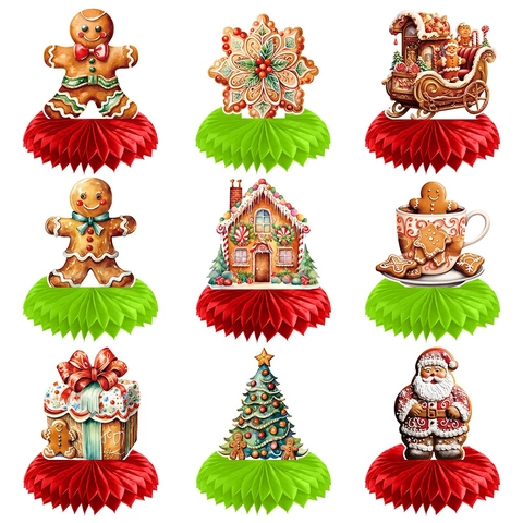 Christmas Honeycomb Centerpieces Table Decorations Gingerbread Man Paper Ornaments For Holiday Party Double Sided DIY