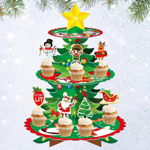 Soporte Para Cupcakes De Árbol De Navidad De Papel Cartón Niveles Estante De Postre Para Decoración De Fiesta Navideña