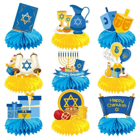 Décorations De Table En Nid D'abeille Pour Hanoucca Papier Menorah Étoile De David Dreidel Ornements De Fête Juive