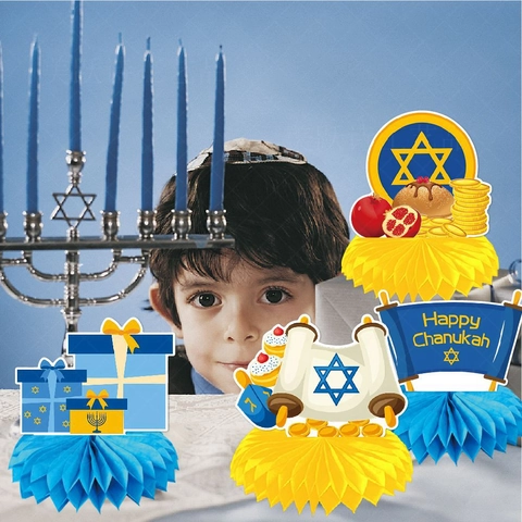 Décorations De Table En Nid D'abeille Pour Hanoucca Papier Menorah Étoile De David Dreidel Ornements De Fête Juive