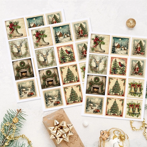 Adesivi Di Natale Carta Adesiva Illustrazione Retrò Per Scatola Regalo Busta Scrapbooking Decorazione Motivi Vintage