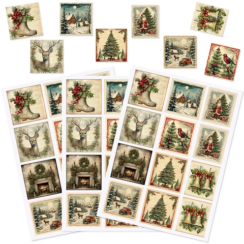 Adesivi Di Natale Carta Adesiva Illustrazione Retrò Per Scatola Regalo Busta Scrapbooking Decorazione Motivi Vintage
