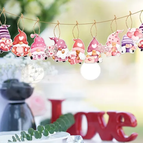 Valentinstag Wichtel Papier Hängende Dekorationen Mit Hanfseil Rosa Rot Herz Rose Cartoon Wichtel Hängeetiketten Für Party Haus Deko
