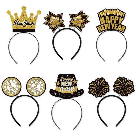 Serre Têtes Bonne Année Paillettes Or Noir Décorations De Fête Accessoires Photo Coiffure Festive Accessoires De Vacances