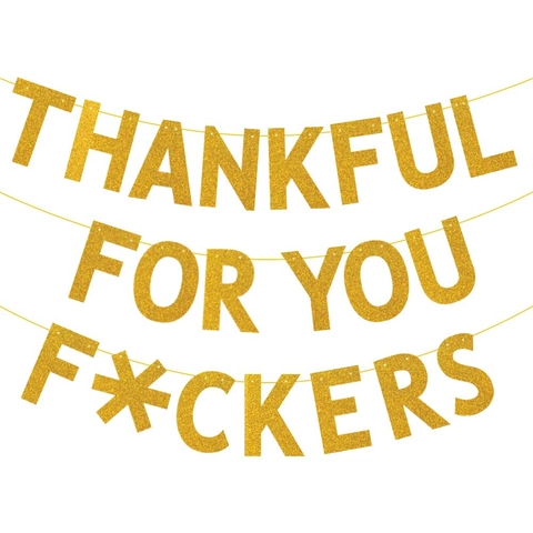 Goldfarbenes Glitzerndes Papier Erntedankfest Banner Thankful For You Humor Girlande Für Herbstliche Feiertag Dekoration