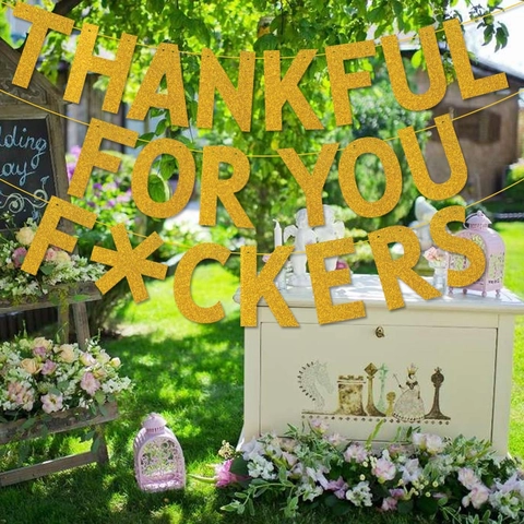 Goldfarbenes Glitzerndes Papier Erntedankfest Banner Thankful For You Humor Girlande Für Herbstliche Feiertag Dekoration