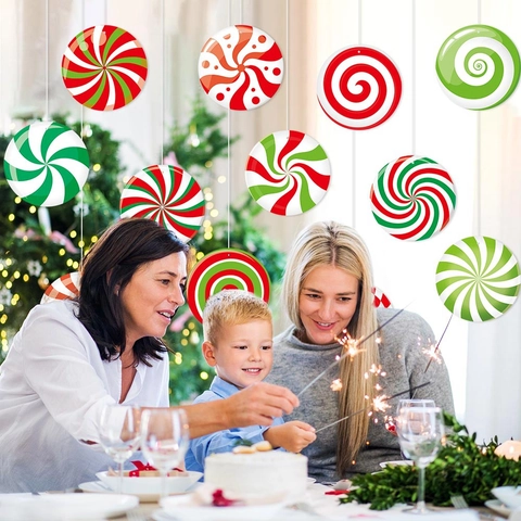 Weihnachten Süßigkeiten Hängende Ornamente Wirbel Lutscher Papier Dekorationen Für Decke Winter Geburtstag Party Deko