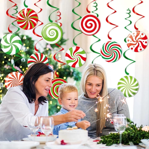 Spirali Appese Di Caramelle Di Natale Decorazioni In Carta Cartone PVC Per Soffitto Di Feste Di Capodanno E Compleanno