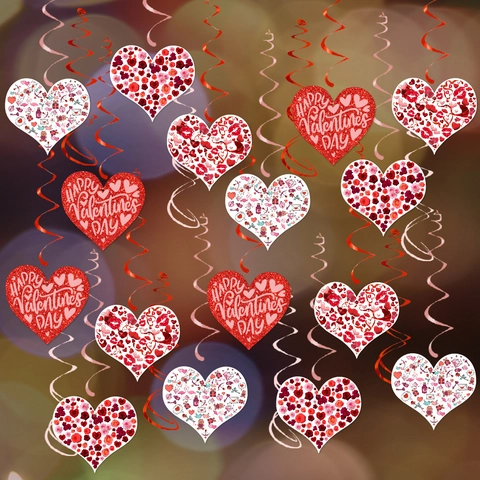 Valentinstag Herz Spirale Hängedekoration Rot Rosa Liebe Herz Rose Druck Papier Karte Decke Ornamente Für Hochzeit Party Deko