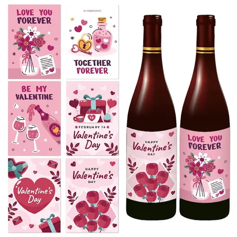 Valentinstag Weinaufkleber Romantisch Herz Rose Muster Party Dekoration Selbstklebende Etiketten Hochzeit Jubiläum