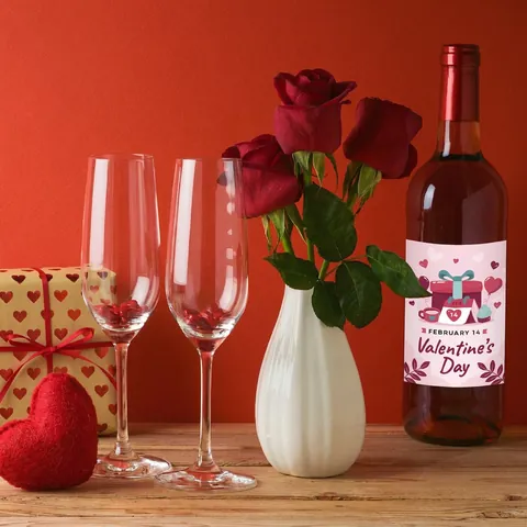 Valentinstag Weinaufkleber Romantisch Herz Rose Muster Party Dekoration Selbstklebende Etiketten Hochzeit Jubiläum