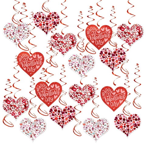 Valentinstag Herz Spirale Hängedekoration Rot Rosa Liebe Herz Rose Druck Papier Karte Decke Ornamente Für Hochzeit Party Deko
