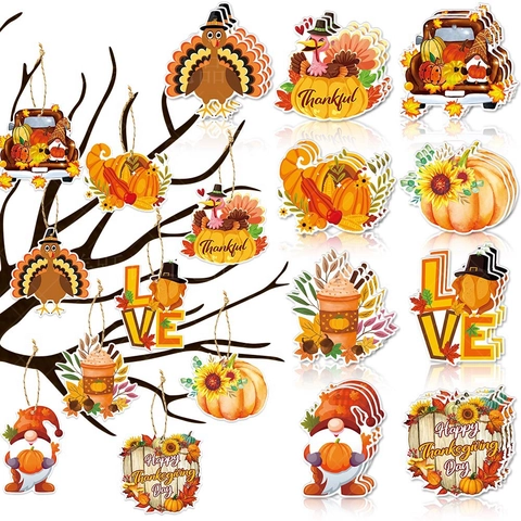Erntedankfest Deko Anhänger Herbst Ernte Party Ornaments Papier Kürbis Truthahn Gnome Ahornblatt Design