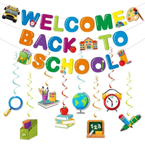 Striscione Bentornati A Scuola E Spirali Decorazioni Festa Carta Colorata Ornamenti Sospesi Per Aula Tema Educativo Scolastico