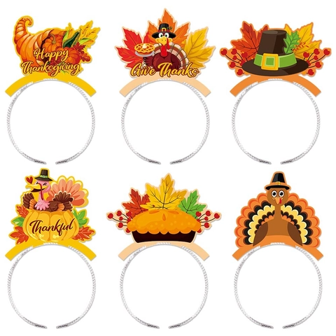 Cerchietti Ringraziamento Tacchino Zucca Foglia Acero Cappello Pellegrino Cartone Lamina Autunno Festa Accessori Foto Decorazione