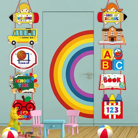 Decorazioni Appese Per Porta Ritorno A Scuola In Cartone Cartone Animato Banner Benvenuto Per Festa In Classe
