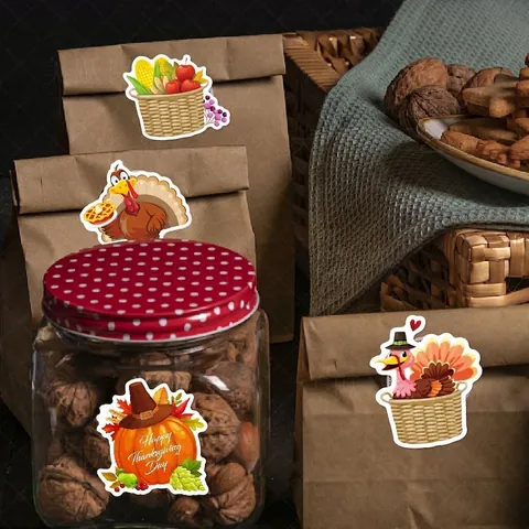 Erntedankfest Aufkleber Herbst Ahornblatt Truthahn Kürbis Aufkleber Für Feiertags Party Geschenk Umschlag Dekoration Cartoon