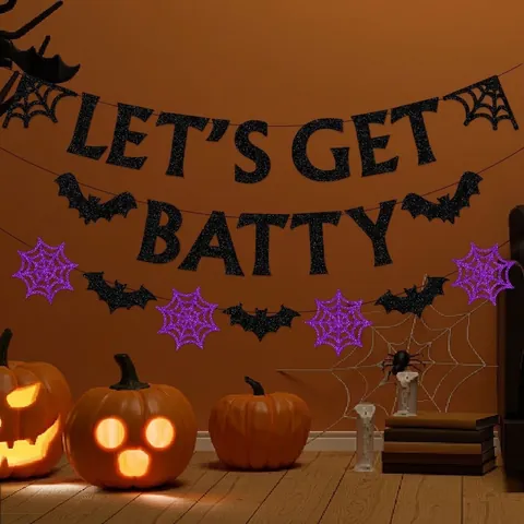 Glitter Halloween Banner Bat Spider Web Hanging Garland Haunted House Party Indoor Decoration Horror Theme