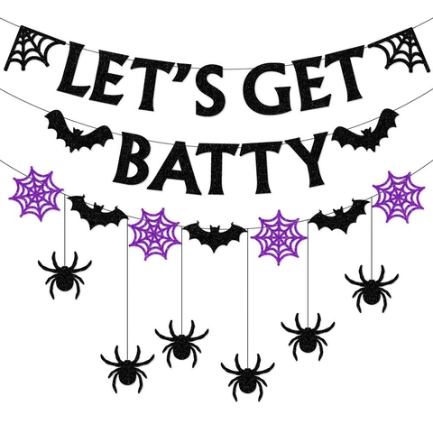 Glitter Halloween Banner Bat Spider Web Hanging Garland Haunted House Party Indoor Decoration Horror Theme