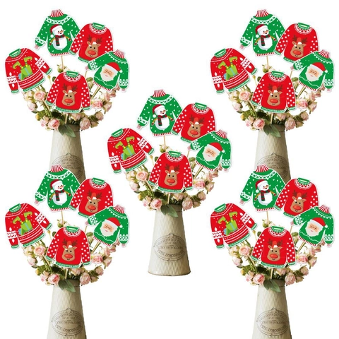 Weihnachts Hässliche Pullover Vasen Einsätze Papier Foto Requisiten Feiertag Party Dekorationen Mit Holzstäbchen