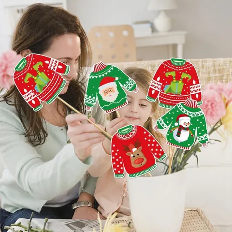 Weihnachts Hässliche Pullover Vasen Einsätze Papier Foto Requisiten Feiertag Party Dekorationen Mit Holzstäbchen